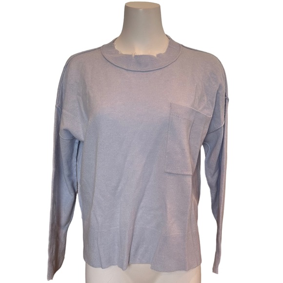 NWT Aqua Cashmere Pocketed 100% Cashmere Blue Pullover Sweater XS - Picture 2 of 6
